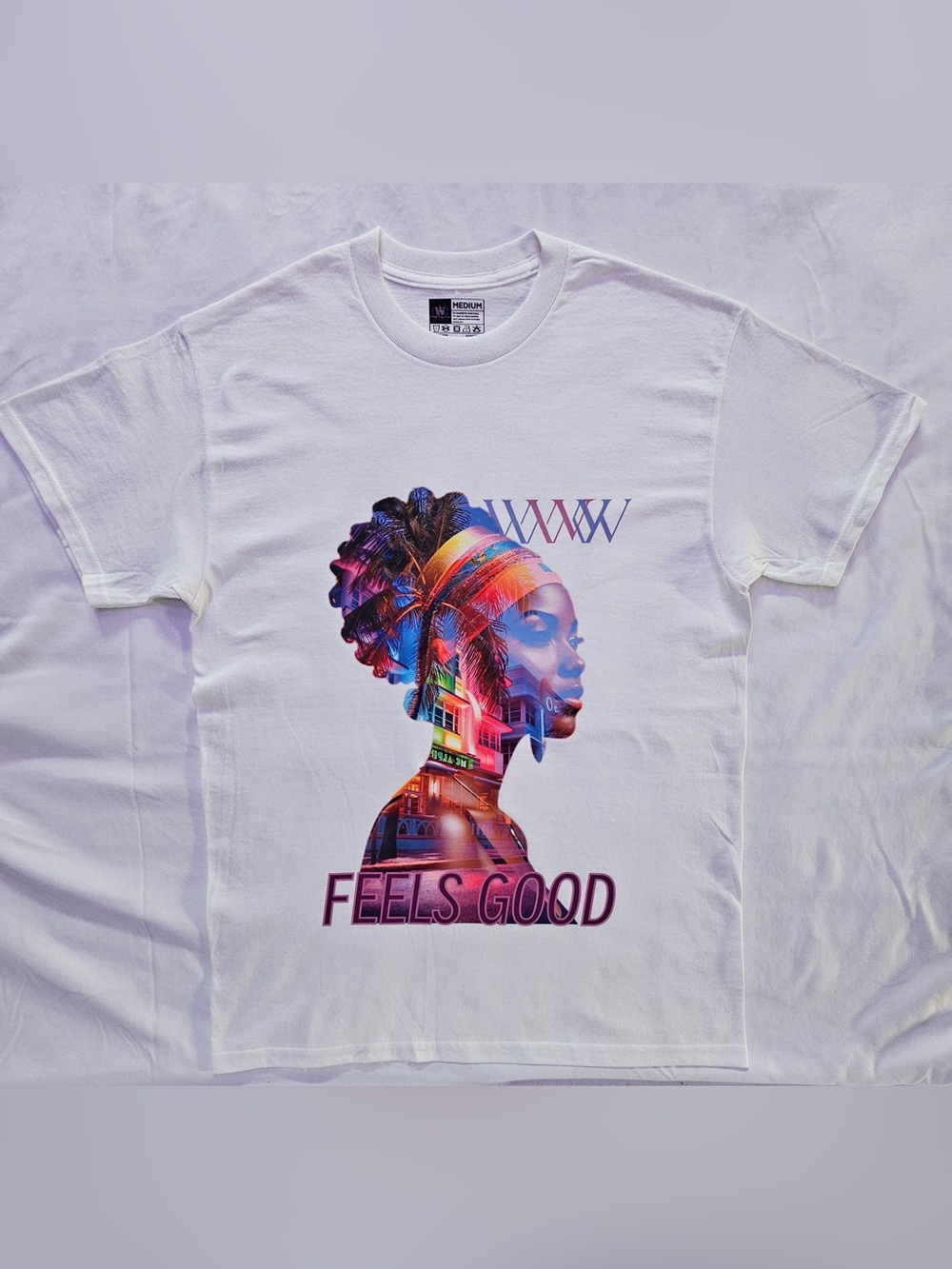 White Women's Graphic Tee with Vibrant Profile Print